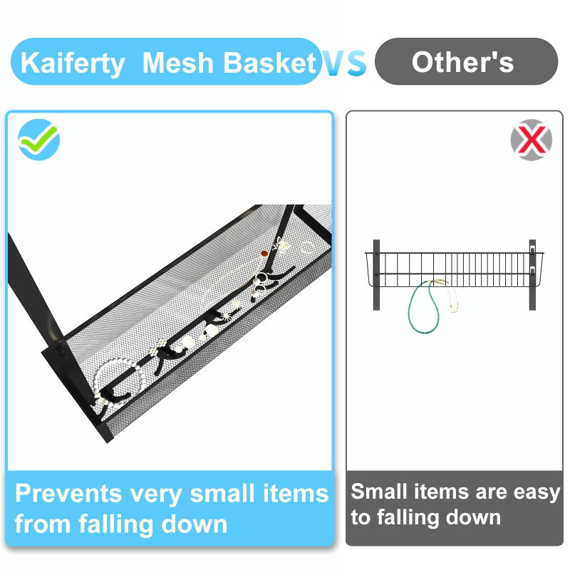 Kaiferty Over The Door Hooks Organizer Over Door Hanger Towel Rack Mesh Basket with 12 Hooks Back of Door Storage Organizer for Bedroom Bathroom Kitchen Office(Black) - Image 2